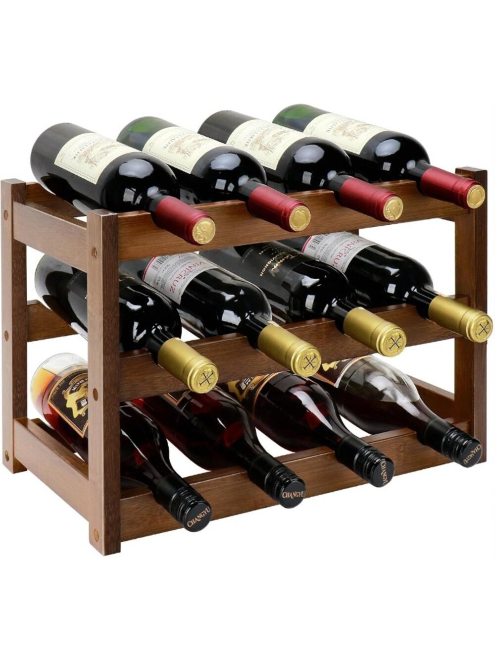 Stylish Bamboo 3-Tier Wine Rack for 12 Bottles - Elegant Wine Storage Shelf